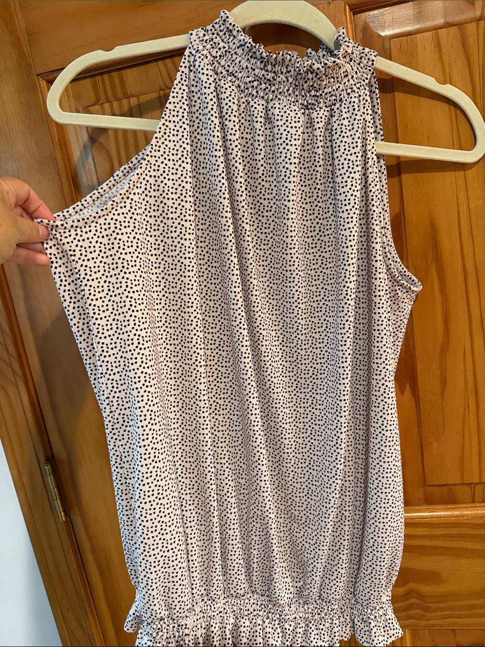 Adrianna Papell Pink Polka Dot Smocked Neck Mini Dress